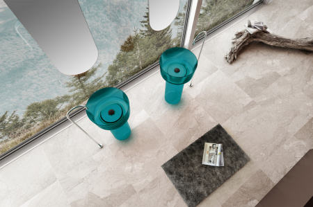 Раковина из полиэфирной смолы Abber KRISTALL AT2702Aquamarin 45х45 напольная цвет бирюзовый без отверстий под смеситель