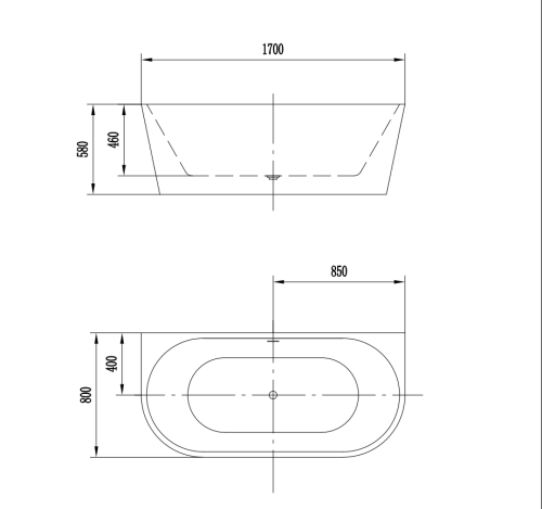 Ванна акриловая Art&Max AM-206-1700-800 отдельностоящая овальная - фото 2