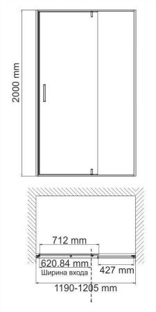 Душевая дверь Wasserkraft Elbe 74P 74P05 120х200 стекло прозрачное профиль черный