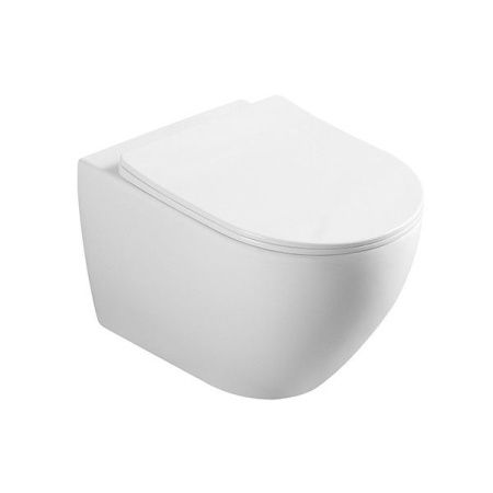 Унитаз подвесной CeramaLux 2196-1 белый с сиденьем микролифт безободковый каскадный смыв