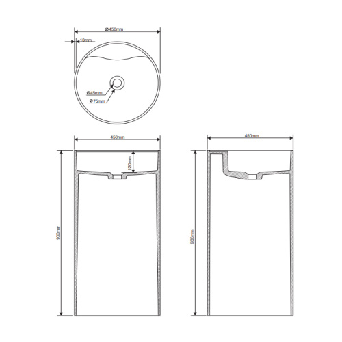 Раковина из искусственного камня Dea Design Washbasins DD2002 450 18 50х50 напольная цвет белый без отверстий под смеситель - фото 2