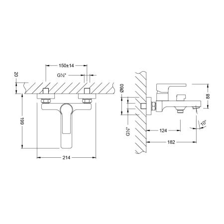 Смеситель для ванны LeMark Aura LM0614CH настенный хром