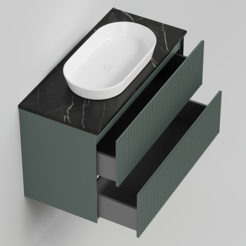 Тумба со столешницей La Fenice TERRA TWIN NFNC-01-TER-G-100-2-3-GB 102х62х47 подвесная цвет серый/зелёный - фото 2