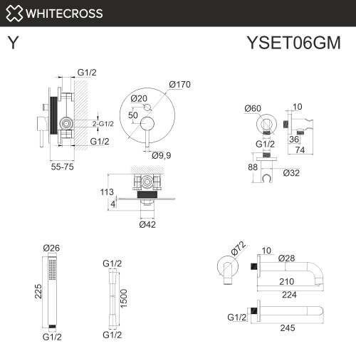 Смеситель Whitecross Y gunmetal YSET06GM встраиваемый оружейная сталь - фото 3