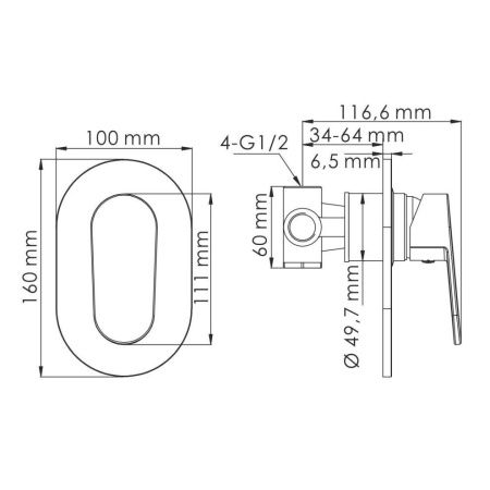 Смеситель для душа Wasserkraft Donau 5300 5351 встраиваемый в стену хром