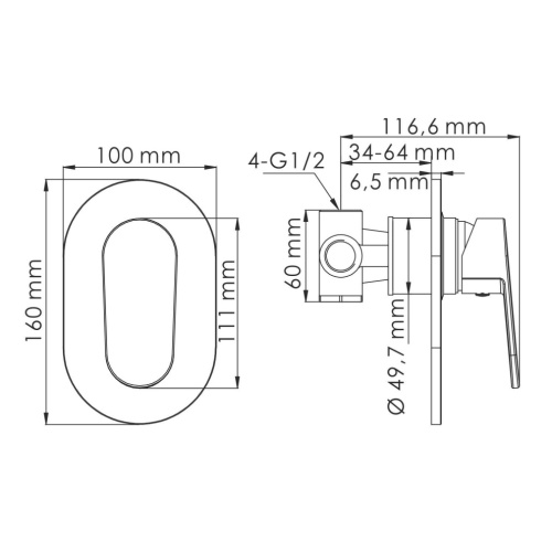 Смеситель для душа WasserKRAFT Donau 5300 5351 встраиваемый хром - фото 4