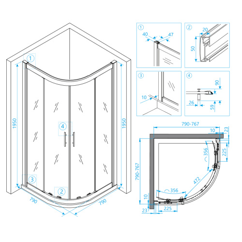 Душевой уголок RGW Hotel 03065188-11 80х80 стекло прозрачное профиль хром глянцевый без поддона - фото 2