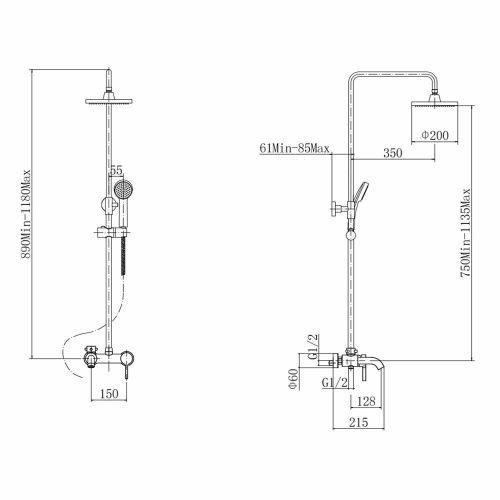 Душевая стойка Fashun A2416 настенная цвет хром - фото 3