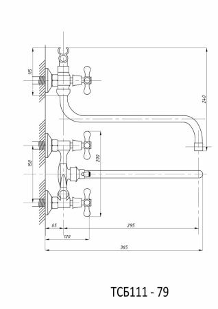 Cмеситель для ванны и душа TSARSBERG TSB-111-79 настенный хром