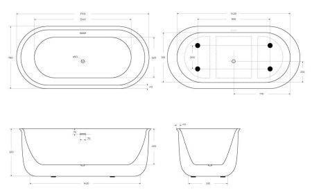 Ванна акриловая BelBagno BB709-1700-780 170х80 отдельностоящая овальная с ножками