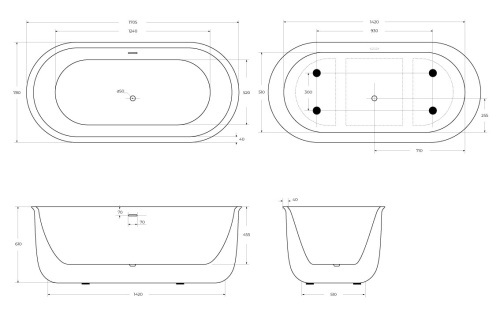 Ванна акриловая BelBagno BB709-1700-780 170,5х78 отдельностоящая овальная - фото 4