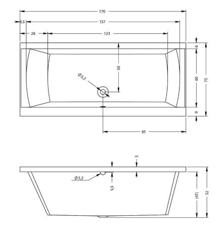 Ванна акриловая Riho JULIA B011001005 170х75 пристенная прямоугольная без ножек