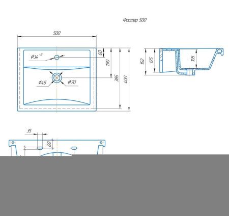 Раковина из сантехнического фарфора Kirovit Фостер 15845 50х40 накладная цвет белый