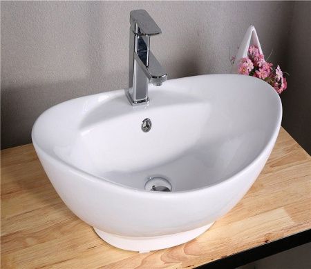 Раковина из сантехнического фаянса CeramaLux 9018 60х40 накладная цвет белый 1 отверстие под смеситель