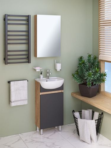 Тумба под раковину Runo ЛАДА 00-00001195 40х30 напольная цвет серый/коричневый - фото 3