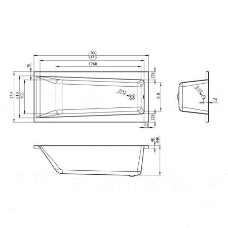 Ванна акриловая Lavinia Boho Rock 37070075 170х75 встраиваемая прямоугольная без каркаса