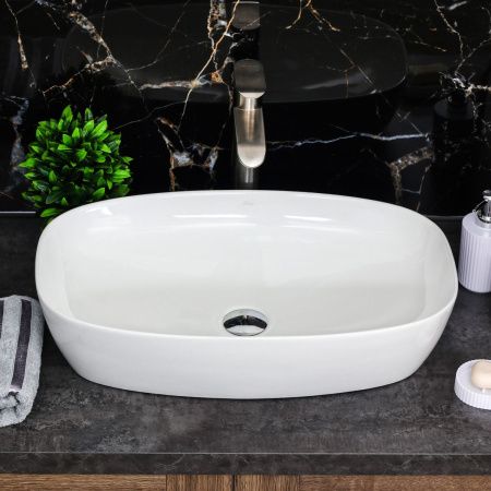 Раковина из сантехнического фарфора Melana 78329-805 60х40 накладная цвет белый без отверстий под смеситель