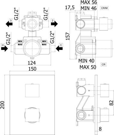Смеситель для ванны с душем Paffoni Elle LEQ518NO/M встраиваемый в стену черный с термостатом