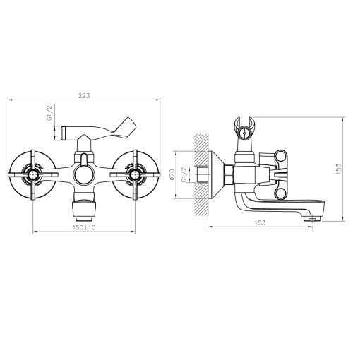 Смеситель для ванны Rossinka RS42 RS42-83 настенный хром - фото 2