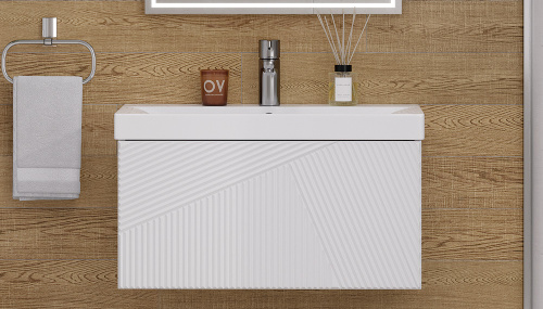 Тумба под раковину Velvex EDGE tp.EDG.9696.70.1Y белый глянец 69х39х34 подвесная цвет графит - фото 2