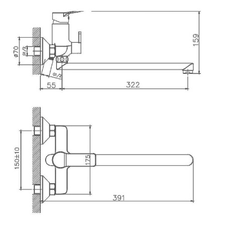 Cмеситель для ванны и душа Haiba HB22559 настенный хром