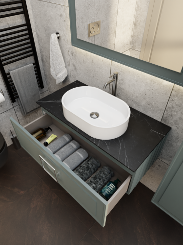 Тумба со столешницей La Fenice CUBO NFNC-01-CUB-G-100-3-GB 100х36х49 подвесная цвет серый/зелёный - фото 4