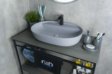 Раковина керамическая Gid Geométrico 53341 60х40 накладная цвет серый 1 отверстие под смеситель