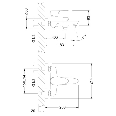 Смеситель для ванны LeMark Nero LM0214C настенный хром без термостата