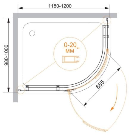 Душевой уголок Cezares BERGAMO BERGAMO-W-RH-1-120/100-ARCO-C-Cr-L-IV 120х100 стекло прозрачное профиль хром без поддона