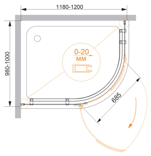 Душевой уголок Cezares BERGAMO BERGAMO-W-RH-1-120/100-ARCO-C-Cr-L-IV 120х100 стекло прозрачное профиль хром глянцевый без поддона - фото 2