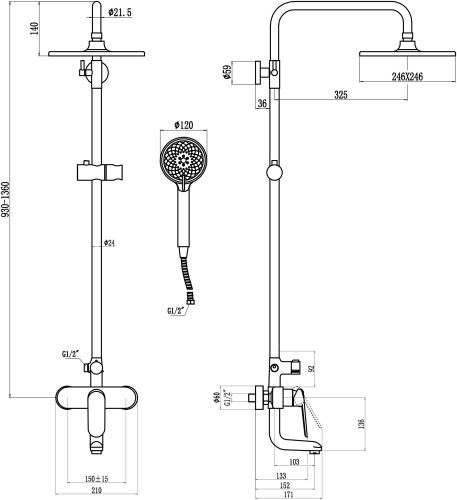 Душевая стойка Savol SK-H6401 настенная цвет хром - фото 2