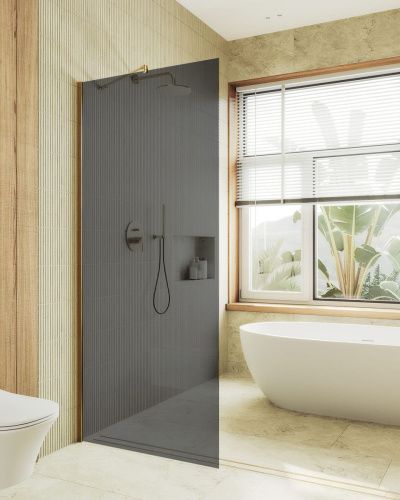 Душевая перегородка Maybah Glass MGD-686-3ш 120х195 стекло тонированное профиль золото