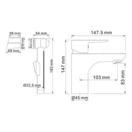 Комплект: смеситель с гигиеническим душем Wasserkraft Leine 3500 3508 на раковину хром