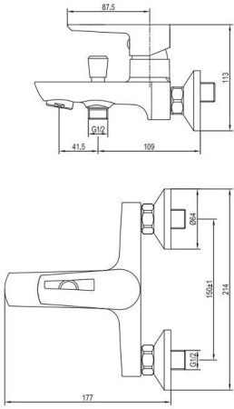 Смеситель для ванны с душем Aquanet Logic AF320-20С настенный хром без термостата