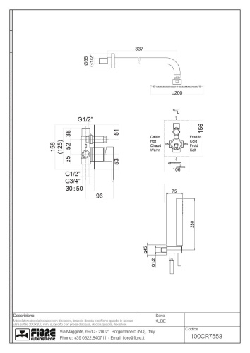 Душевой комплект Fiore Kube 100OZ7553 настенный - фото 2