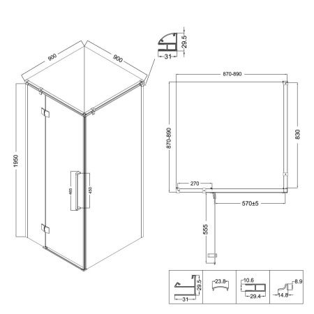 Душевой уголок Niagara Nova NG-6831-34BLACK 90х90 стекло прозрачное профиль черный без поддона