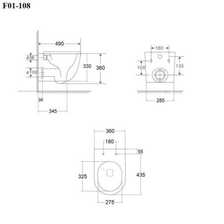 Унитаз подвесной Bond Oval F01-108 черный с сиденьем микролифт безободковый душевой смыв
