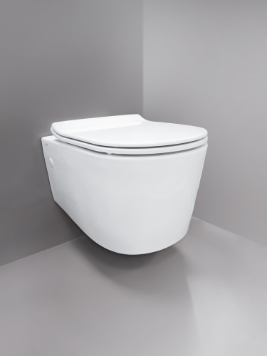 Унитаз подвесной Creo Сeramique RENNES 2.0 COMBO-RE1100R с RE1001T белый безободковый с сиденьем с микролифт душевой смыв - фото 3