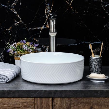 Раковина из сантехнического фарфора Melana 320339-805 40х40 накладная цвет белый без отверстий под смеситель