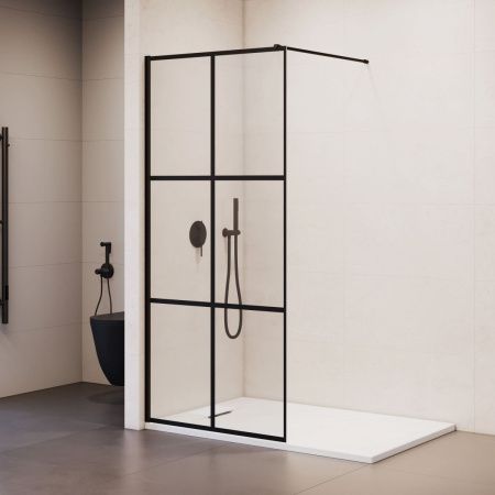 Душевая перегородка RGW Walk In 35101190-84 90х200 стекло с рисунком профиль черный