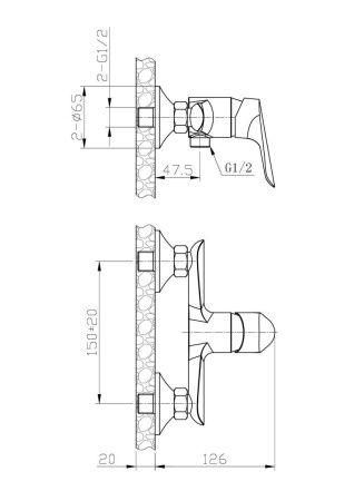 Смеситель для ванны и душа Esko RIO 80 w/a настенный хром