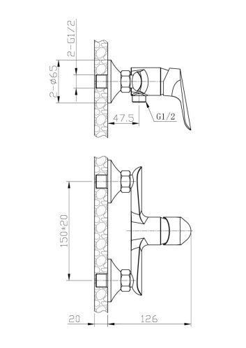 Смеситель для ванны и душа Esko RIO 80 w/a настенный хром - фото 3