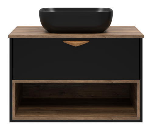 Тумба под раковину Brevita Bergen BER-07080-19-02-1Я 80х48х52 подвесная цвет черный/коричневый - фото 3