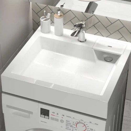 Раковина из искусственного камня Reflexion Delta RX6055DE 60х60 над стиральной машиной цвет белый 1 отверстие под смеситель - фото 3