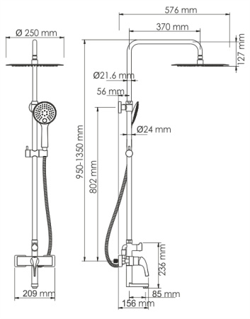 Душевая стойка WasserKRAFT Sauer A17101 настенная цвет золото