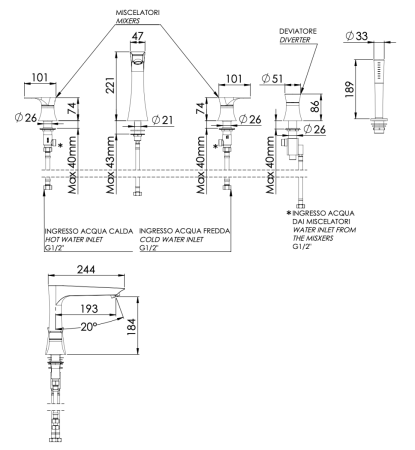 Смеситель Daniel Diva DV4491DP на борт ванны золото