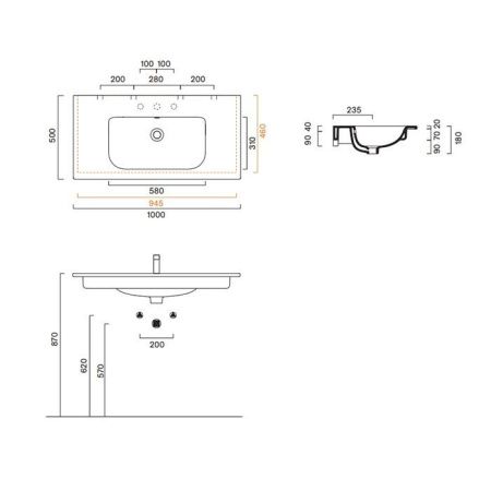 Раковина керамическая Catalano Italy 721010001 100 см подвесная цвет белый без отверстий под смеситель
