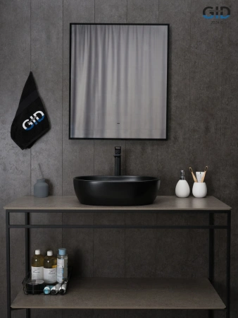 Раковина керамическая Gid Lago 53370 50х40 накладная цвет черный без отверстий под смеситель