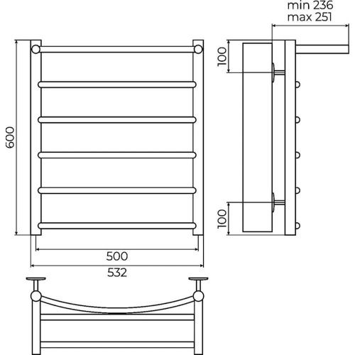 Полотенцесушитель Terminus 4670078556752 53х60 водяной хром - фото 3