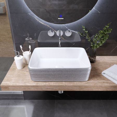 Раковина из сантехнического фаянса Grossman Color GR-3016SW 50х40 накладная цвет белый/серебро без отверстий под смеситель